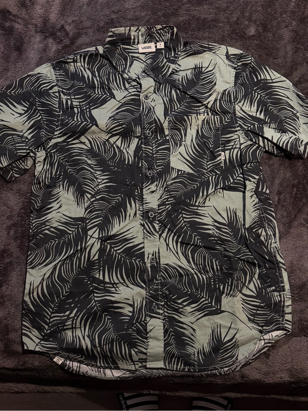 Vans Olive Green and Black Palm-Print Short Sleeve Shirt Jacket